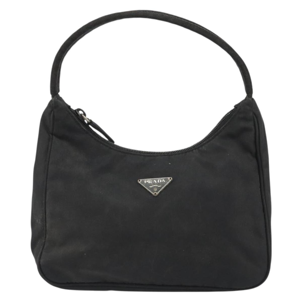 PRADA Hand Pouch Nylon Black Silver Auth 186598