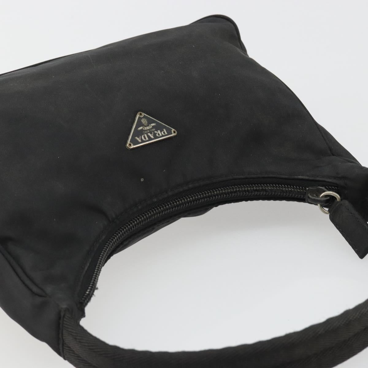 PRADA Hand Pouch Nylon Black Silver Auth 186598