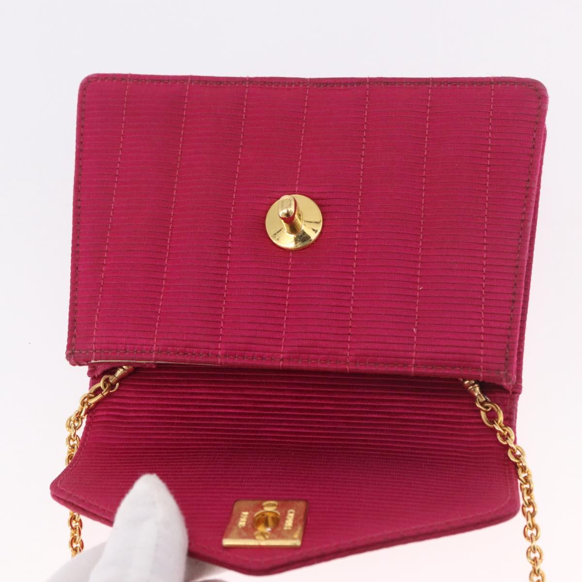 CHANEL V Stitched Chain Shoulder Bag Satin Pink Gold CC Auth 186601