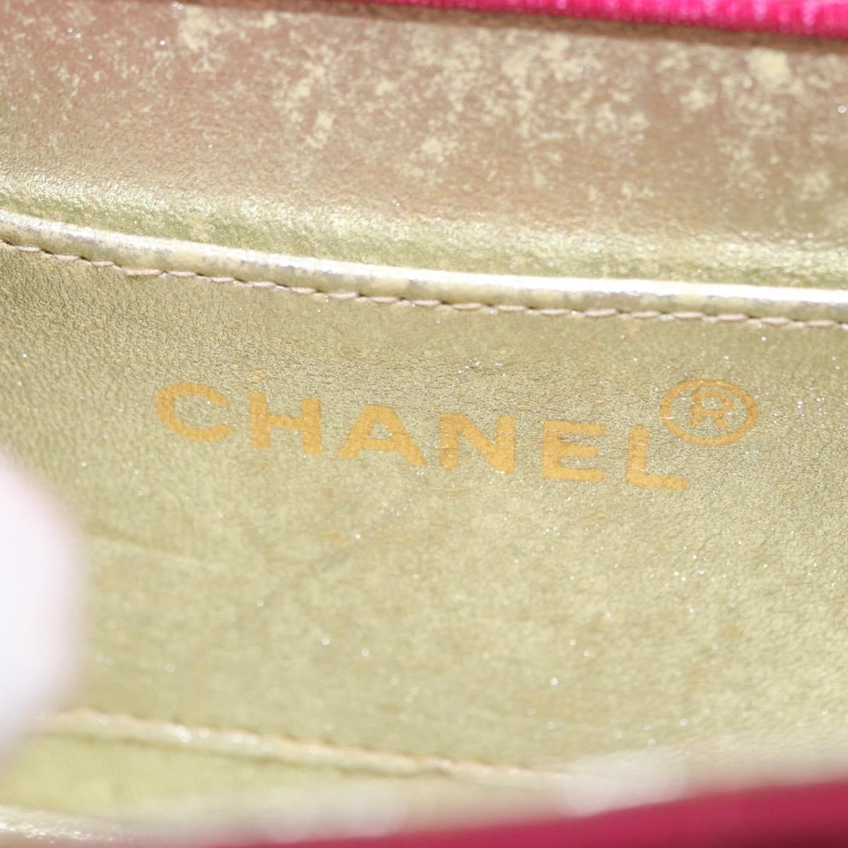 CHANEL V Stitched Chain Shoulder Bag Satin Pink Gold CC Auth 186601