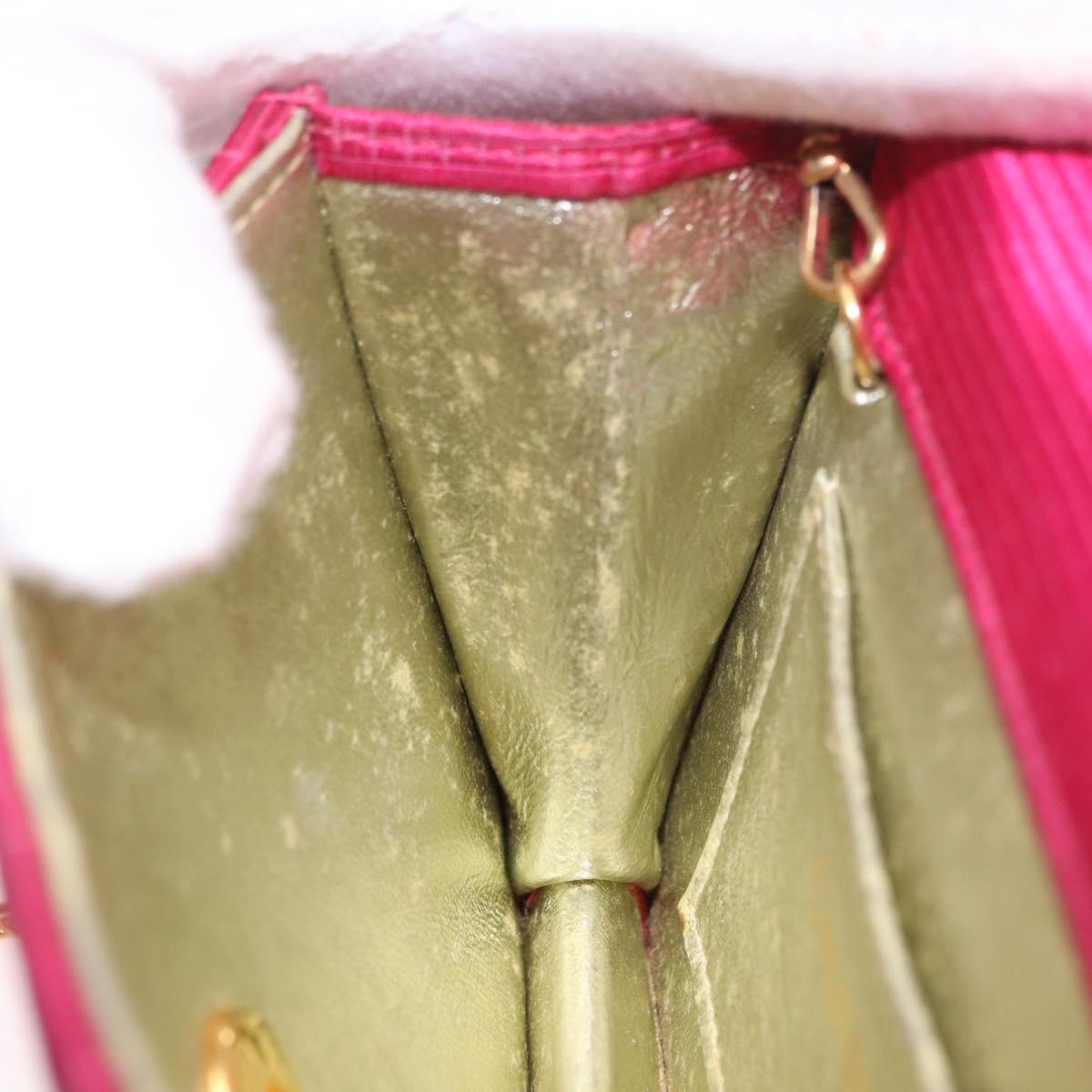 CHANEL V Stitched Chain Shoulder Bag Satin Pink Gold CC Auth 186601