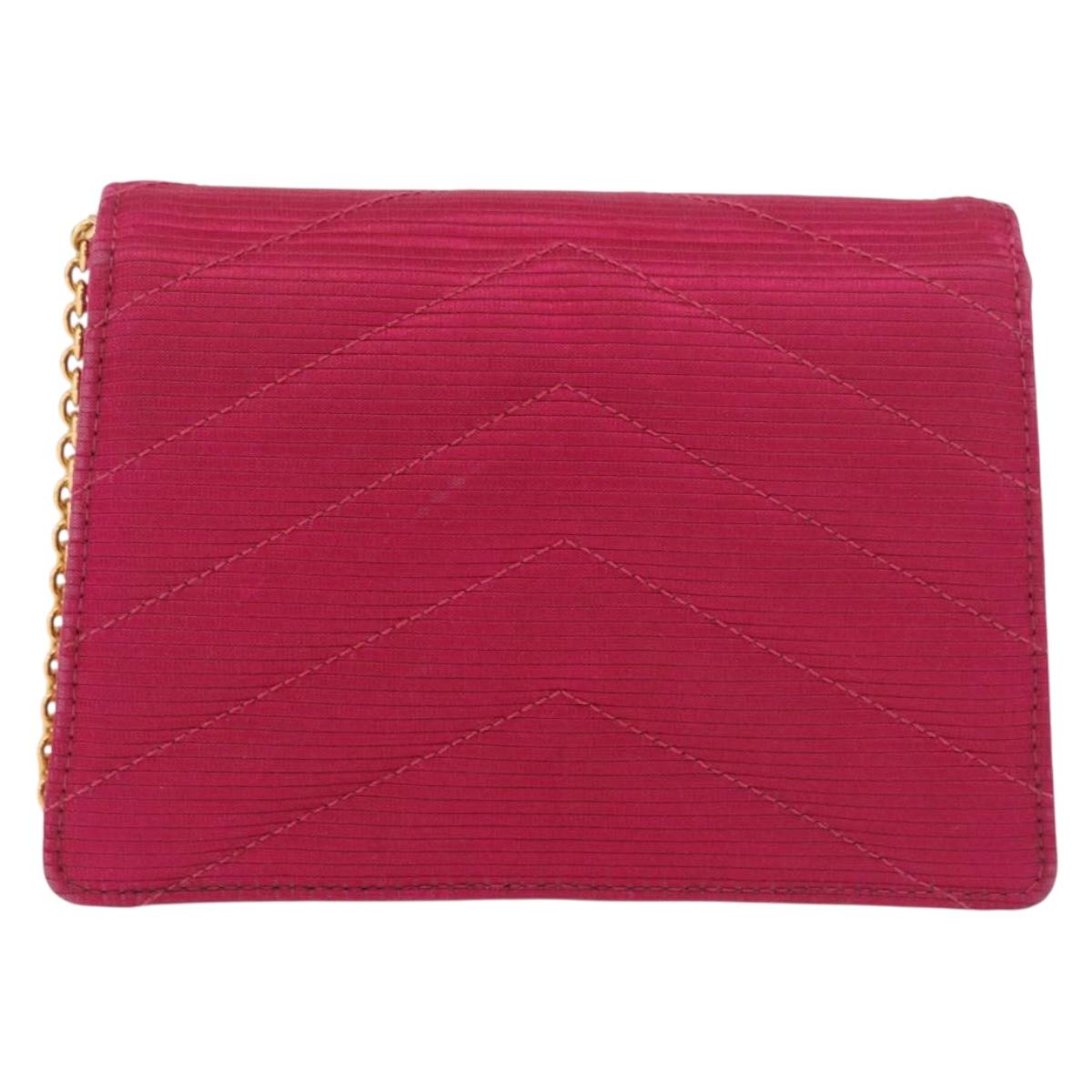 CHANEL V Stitched Chain Shoulder Bag Satin Pink Gold CC Auth 186601