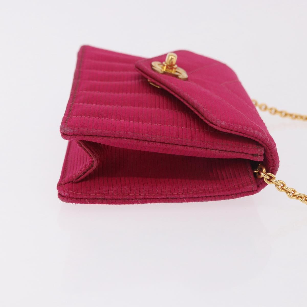 CHANEL V Stitched Chain Shoulder Bag Satin Pink Gold CC Auth 186601