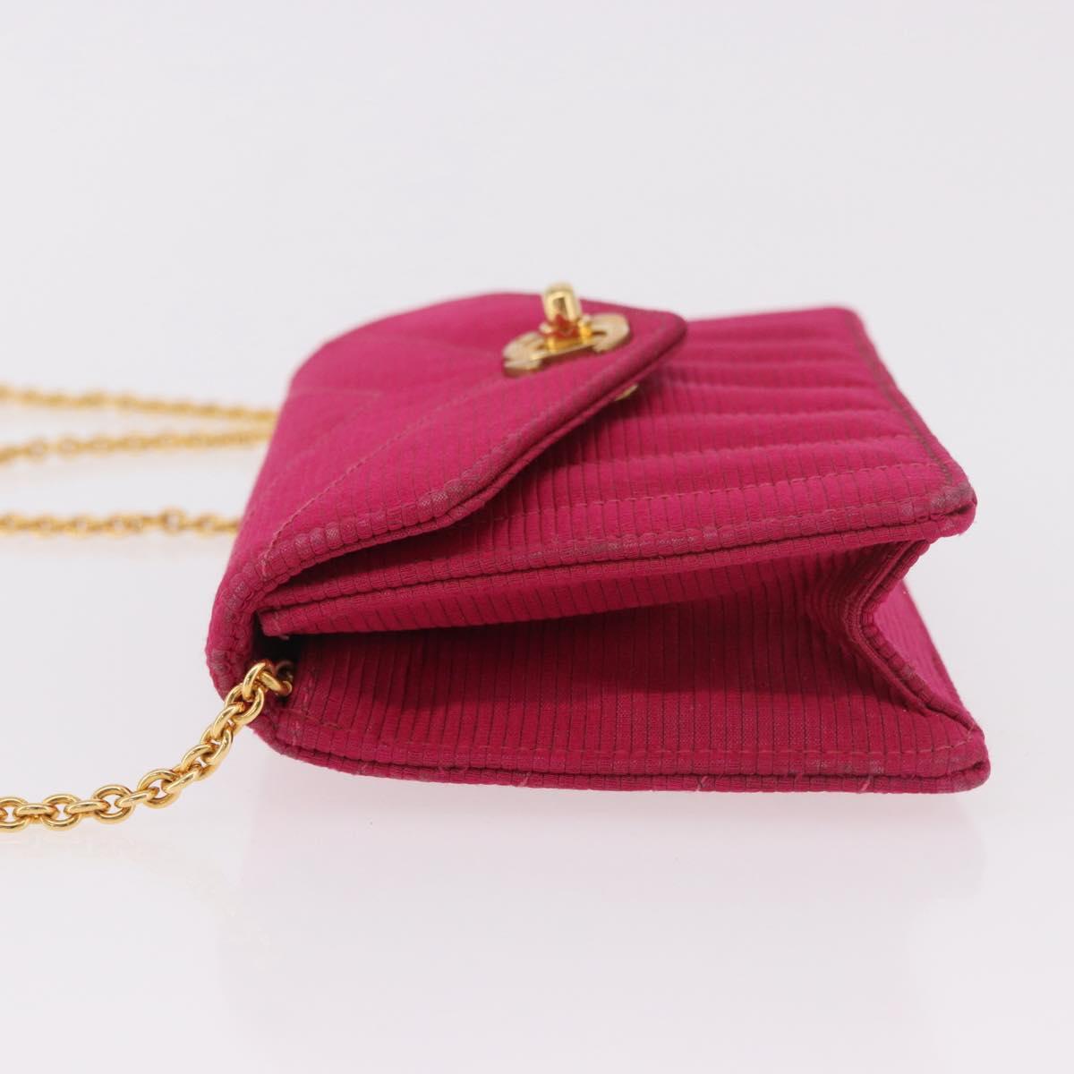 CHANEL V Stitched Chain Shoulder Bag Satin Pink Gold CC Auth 186601