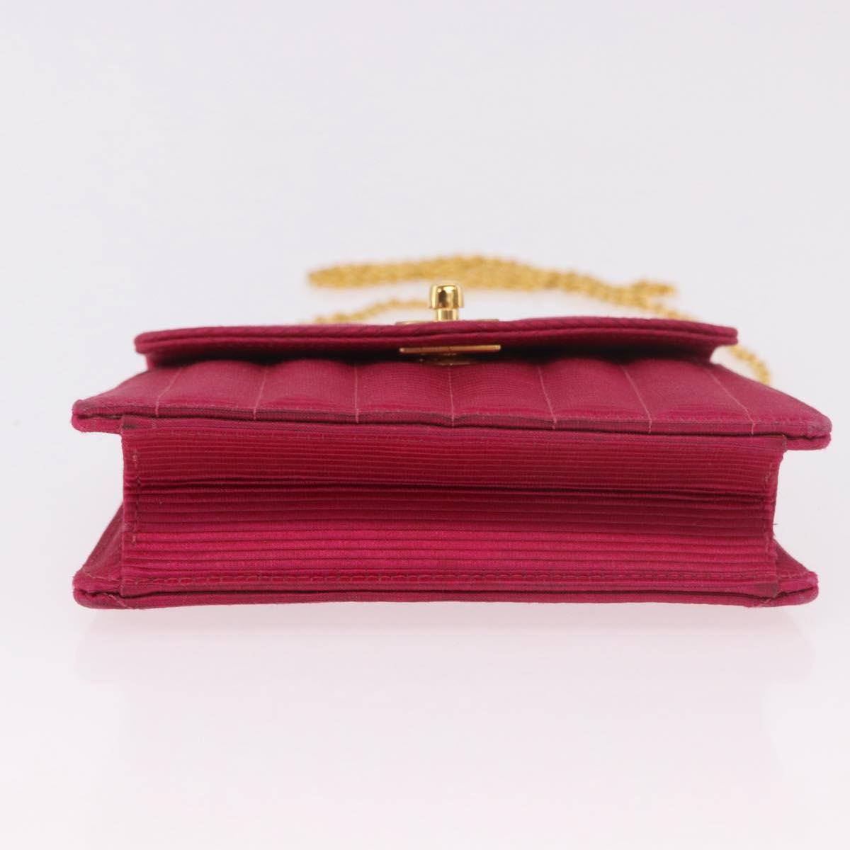 CHANEL V Stitched Chain Shoulder Bag Satin Pink Gold CC Auth 186601