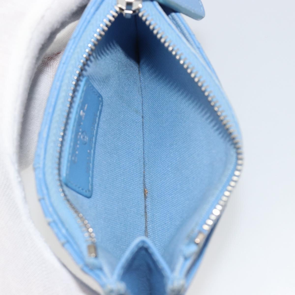 CHANEL Matelasse Coin Purse Leather Light Blue Silver CC Auth 186603