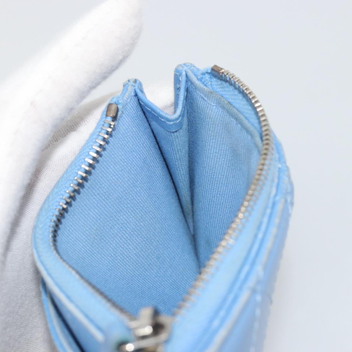 CHANEL Matelasse Coin Purse Leather Light Blue Silver CC Auth 186603