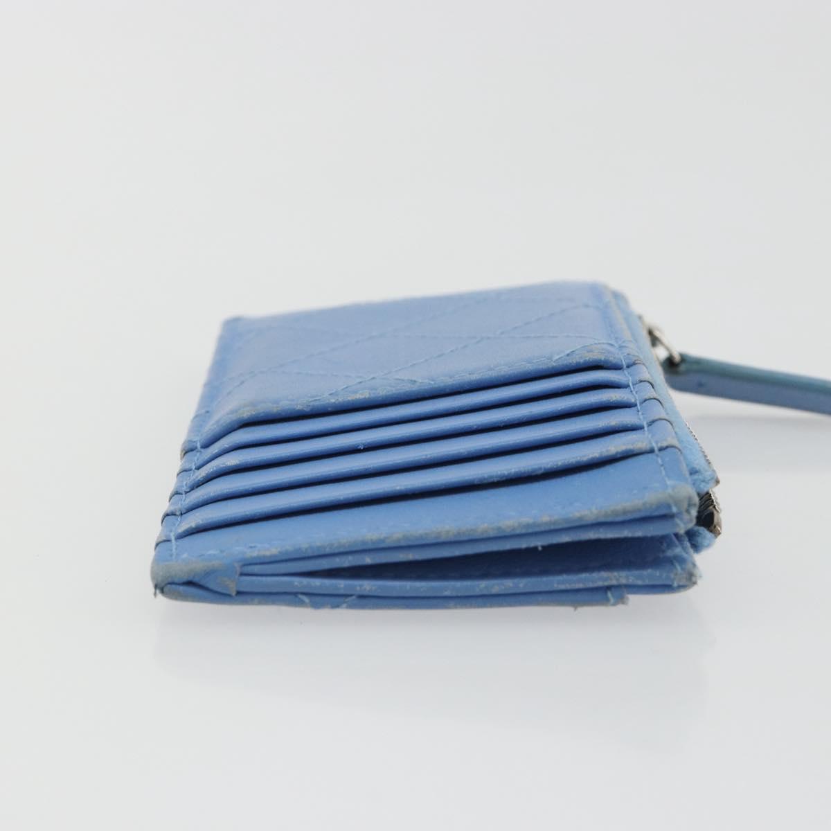 CHANEL Matelasse Coin Purse Leather Light Blue Silver CC Auth 186603