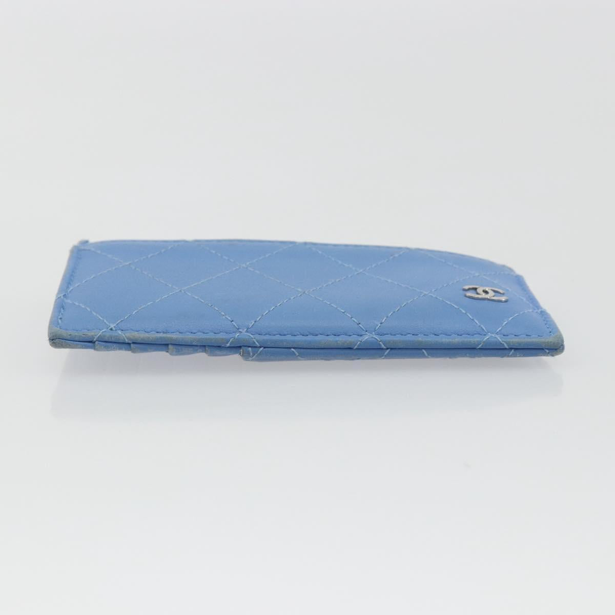 CHANEL Matelasse Coin Purse Leather Light Blue Silver CC Auth 186603