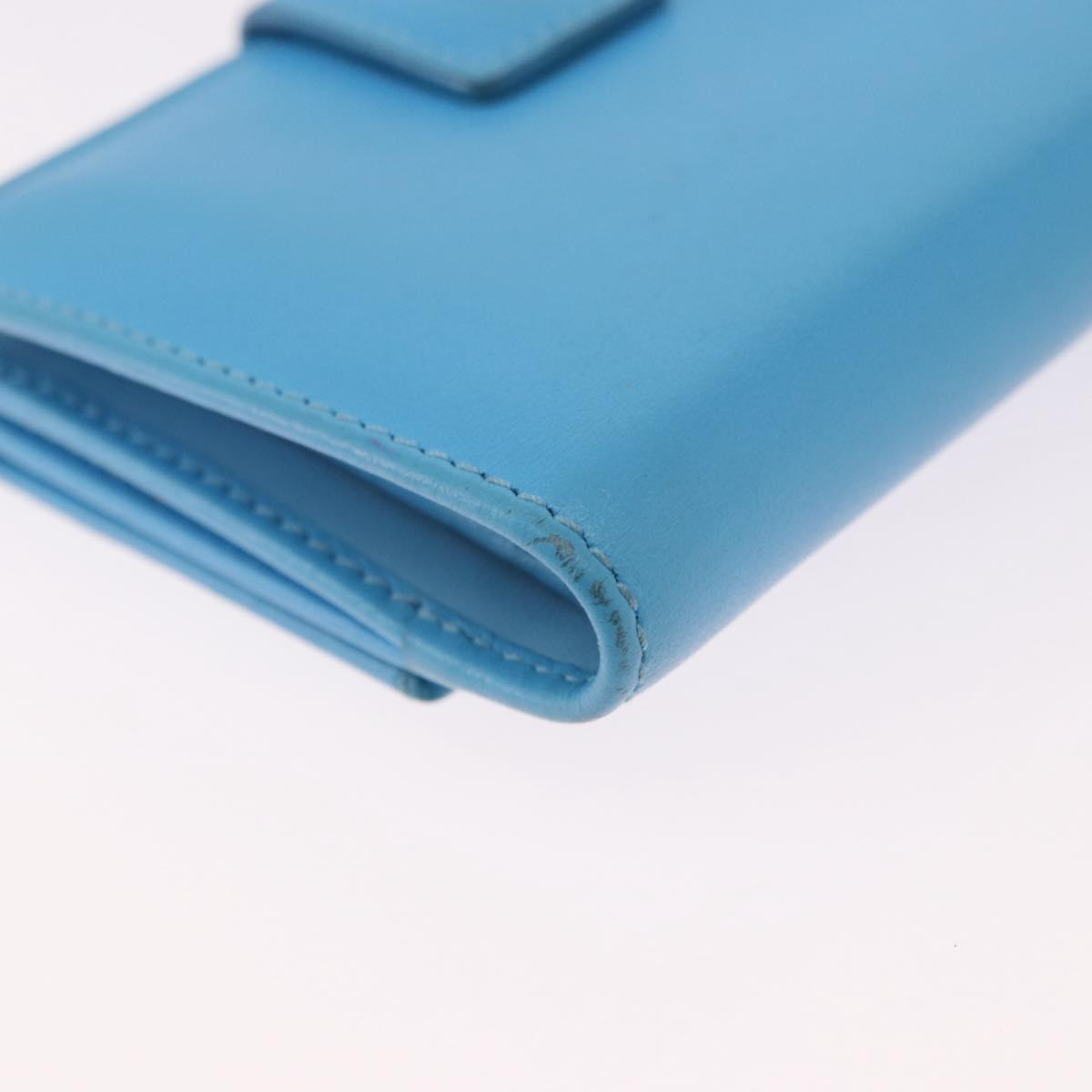 Salvatore Ferragamo Gancini Trifold Wallet Leather Light Blue Gold Auth 186604