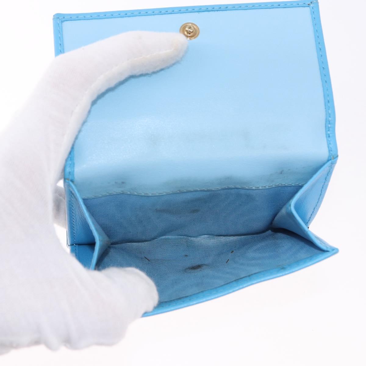Salvatore Ferragamo Gancini Trifold Wallet Leather Light Blue Gold Auth 186604