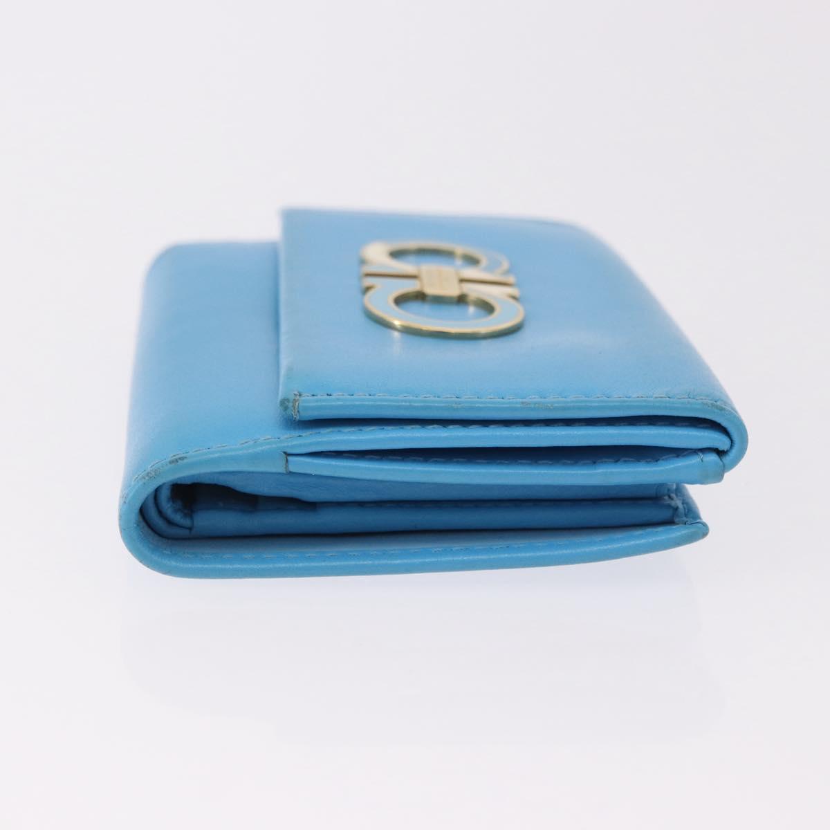 Salvatore Ferragamo Gancini Trifold Wallet Leather Light Blue Gold Auth 186604
