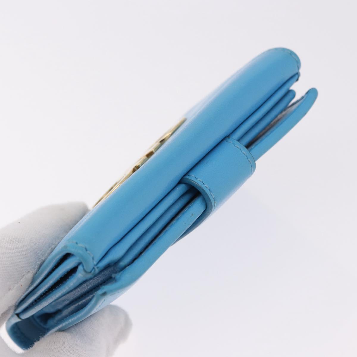 Salvatore Ferragamo Gancini Trifold Wallet Leather Light Blue Gold Auth 186604