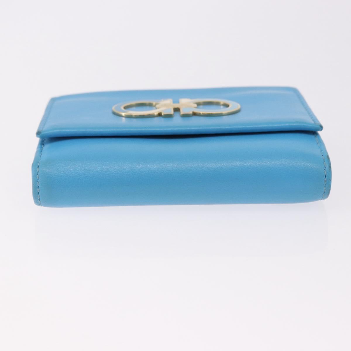 Salvatore Ferragamo Gancini Trifold Wallet Leather Light Blue Gold Auth 186604