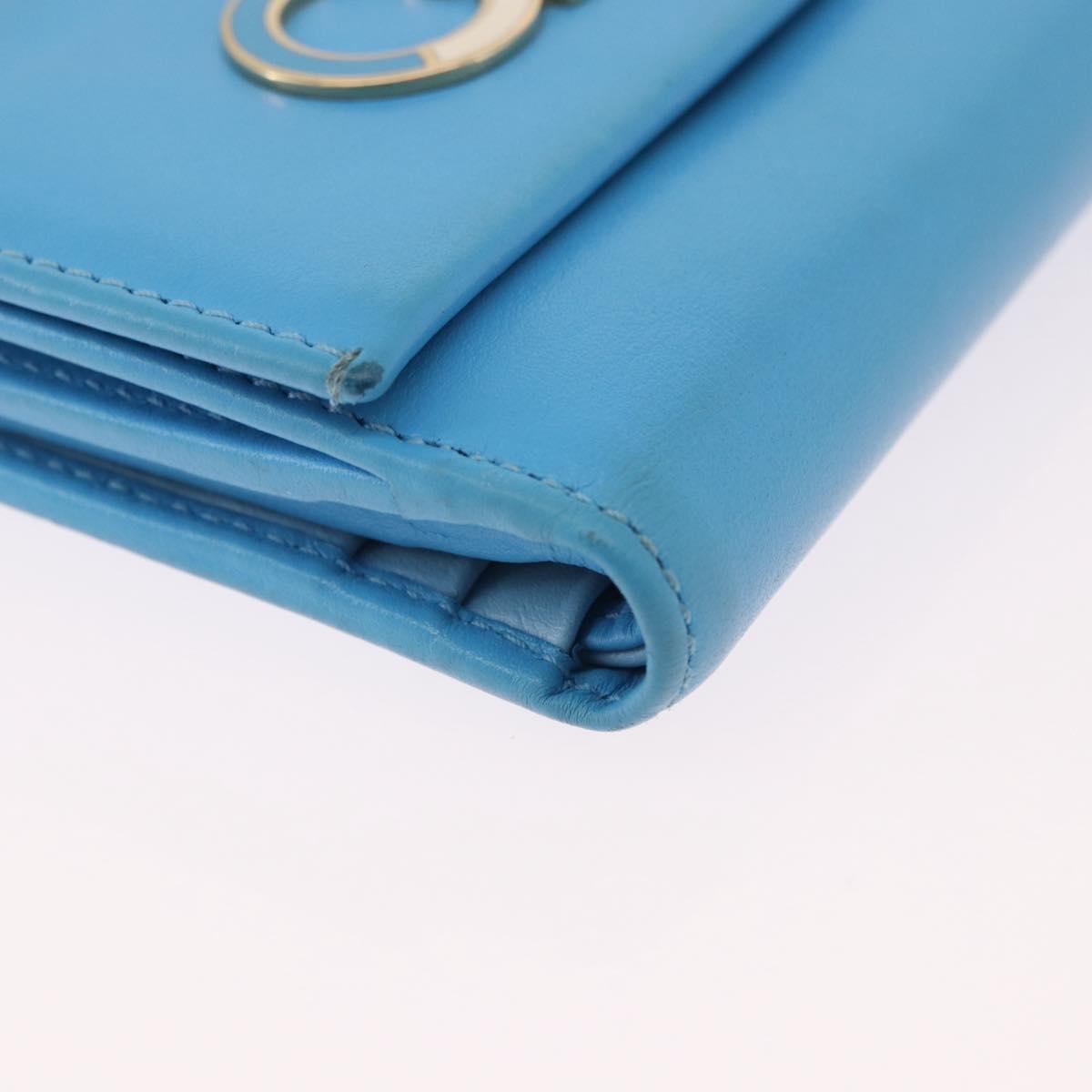 Salvatore Ferragamo Gancini Trifold Wallet Leather Light Blue Gold Auth 186604