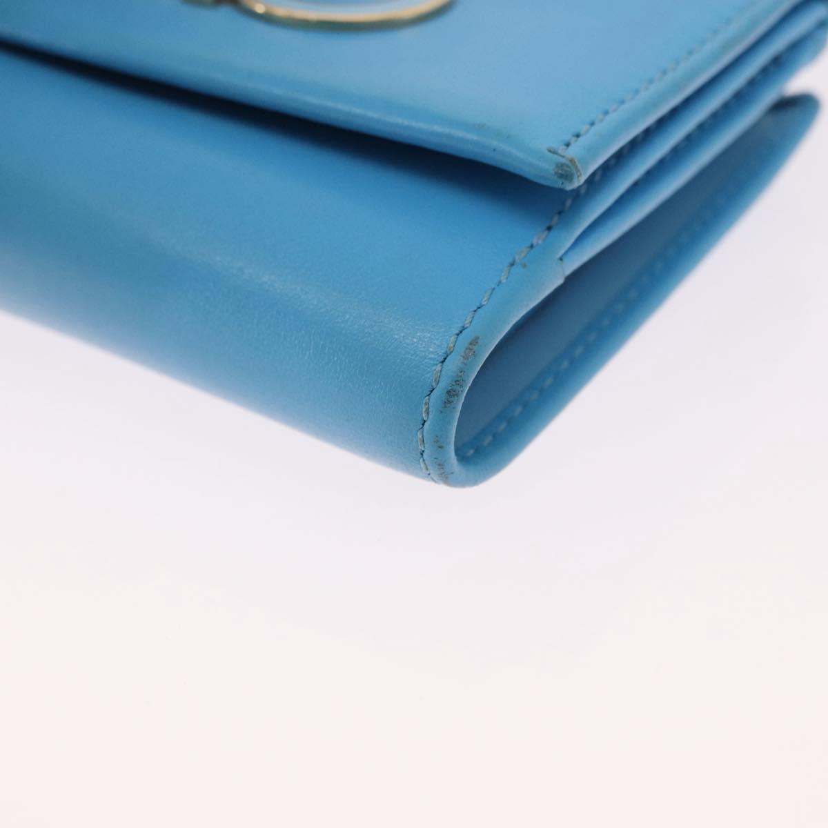 Salvatore Ferragamo Gancini Trifold Wallet Leather Light Blue Gold Auth 186604