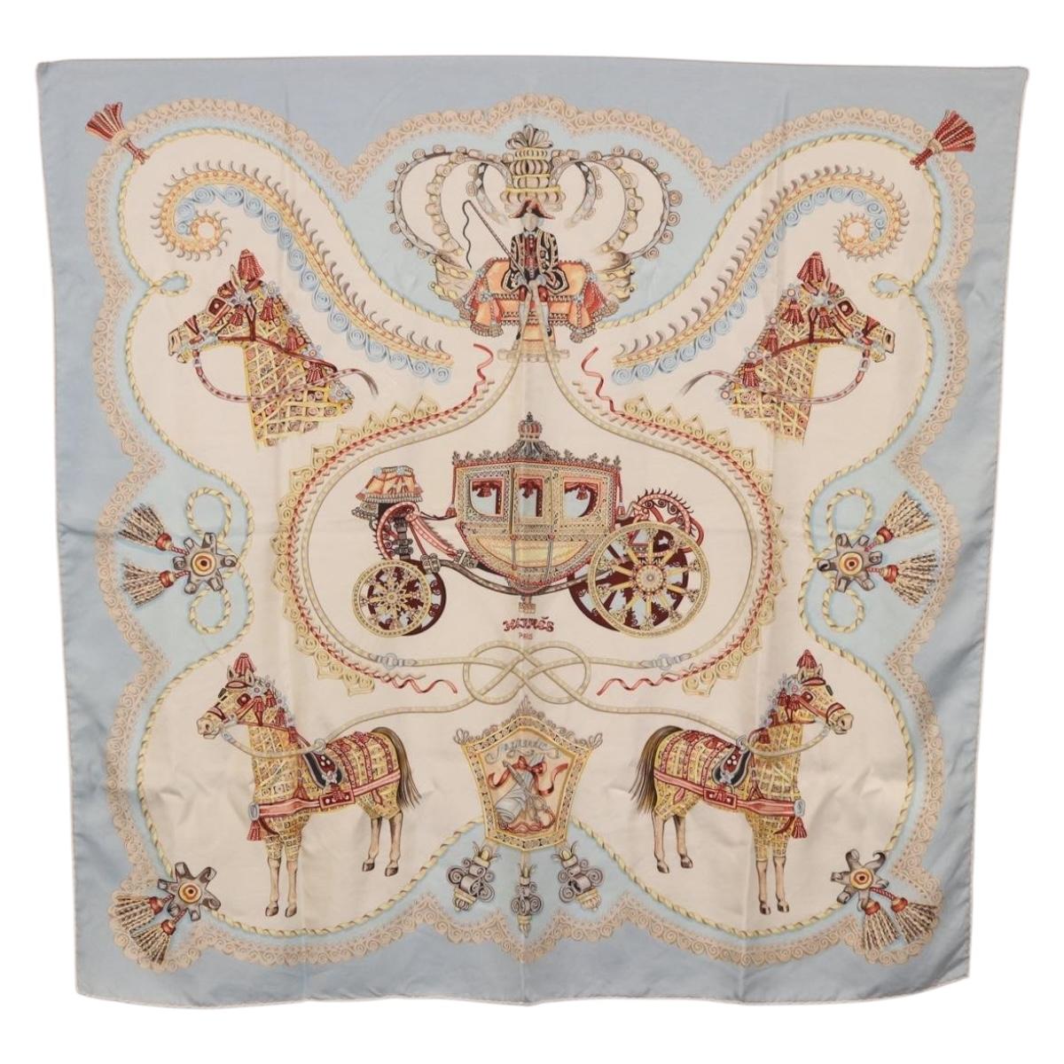 HERMES Carre 90 Scarf ""Paperoles"" Silk Light Blue Auth 186608