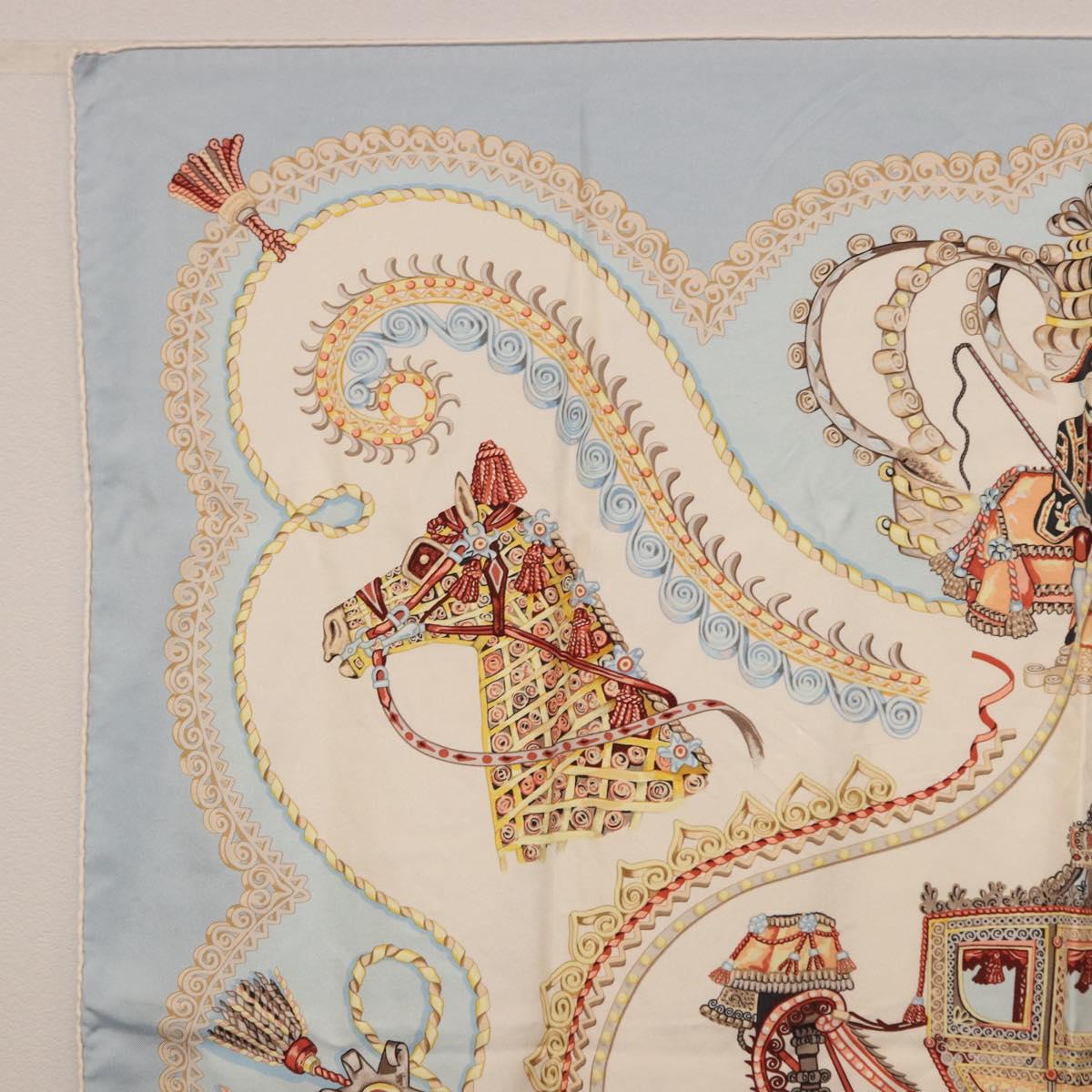 HERMES Carre 90 Scarf ""Paperoles"" Silk Light Blue Auth 186608