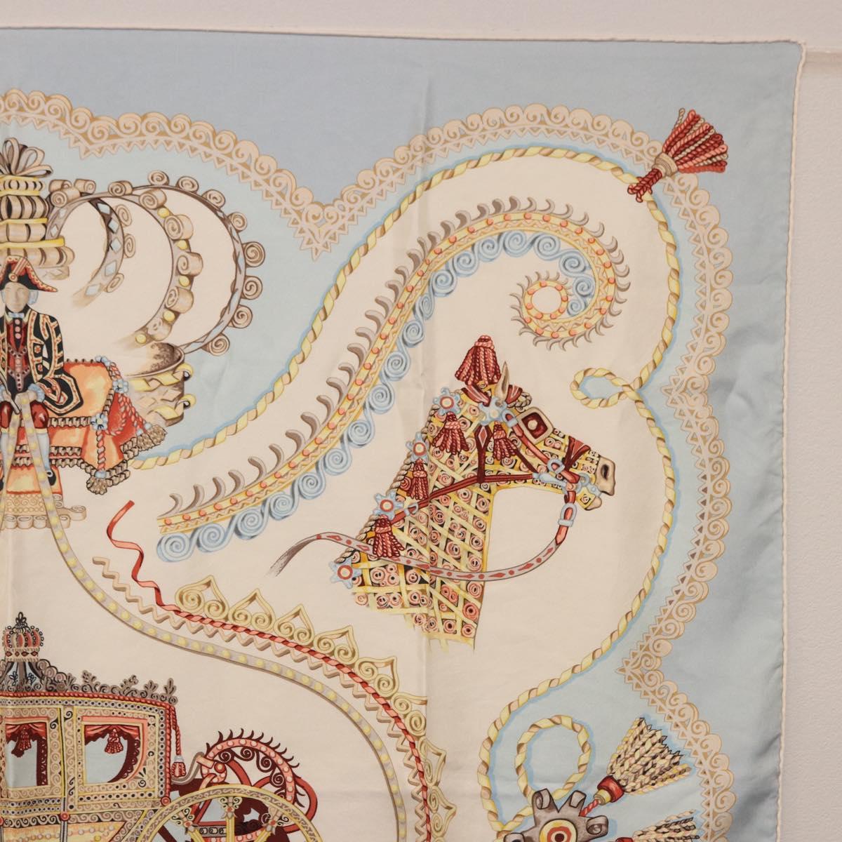 HERMES Carre 90 Scarf ""Paperoles"" Silk Light Blue Auth 186608