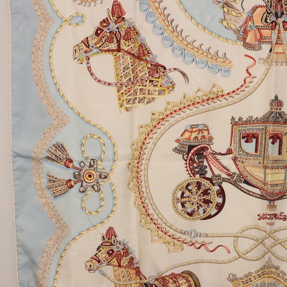 HERMES Carre 90 Scarf ""Paperoles"" Silk Light Blue Auth 186608