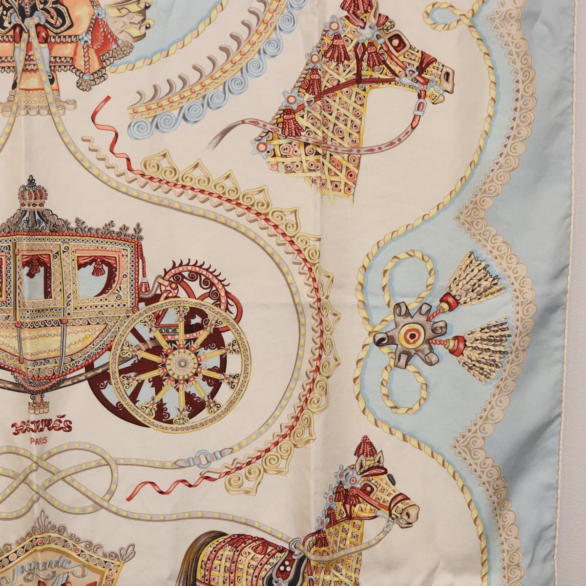 HERMES Carre 90 Scarf ""Paperoles"" Silk Light Blue Auth 186608