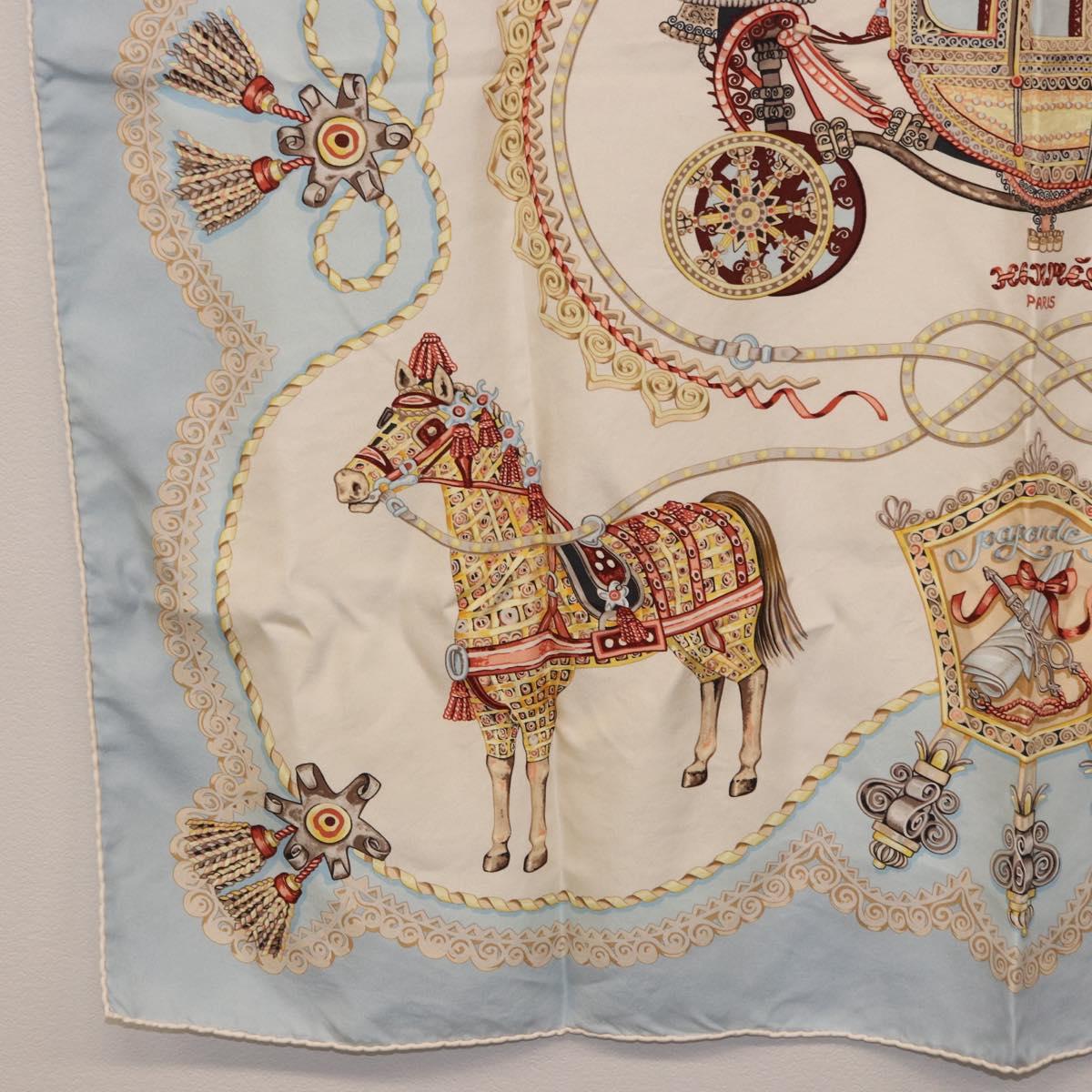 HERMES Carre 90 Scarf ""Paperoles"" Silk Light Blue Auth 186608