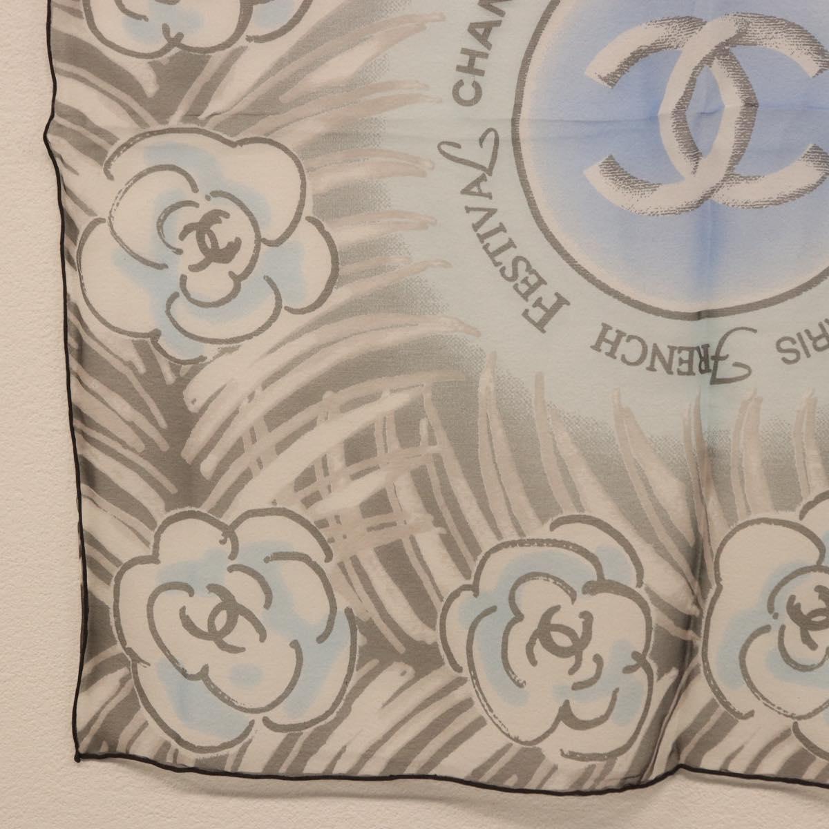 CHANEL Scarf Silk Gray CC Auth 186611A
