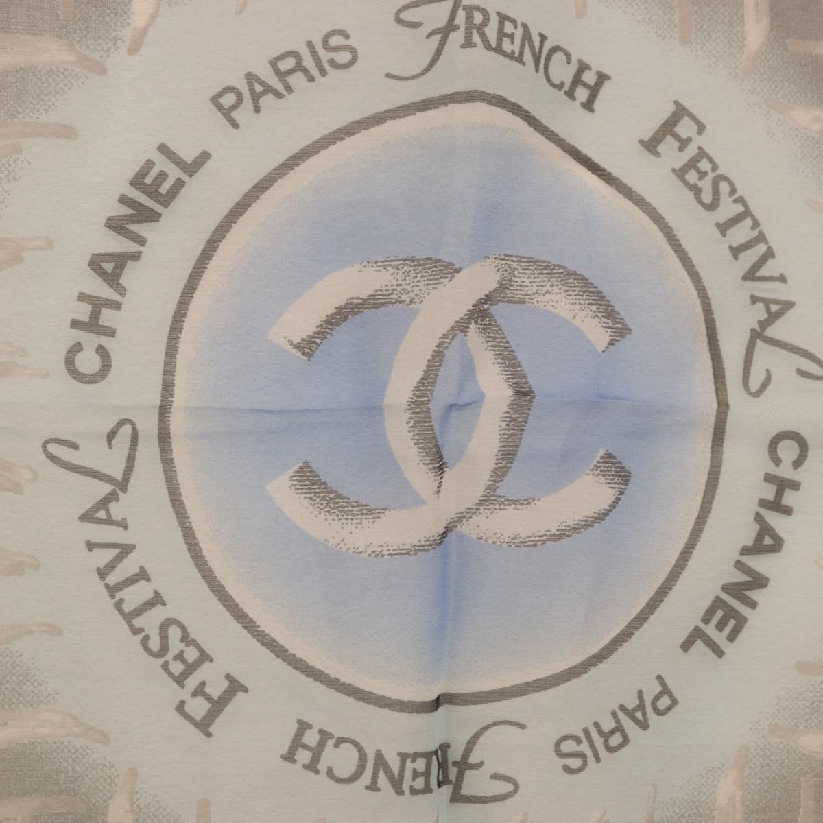 CHANEL Scarf Silk Gray CC Auth 186611A