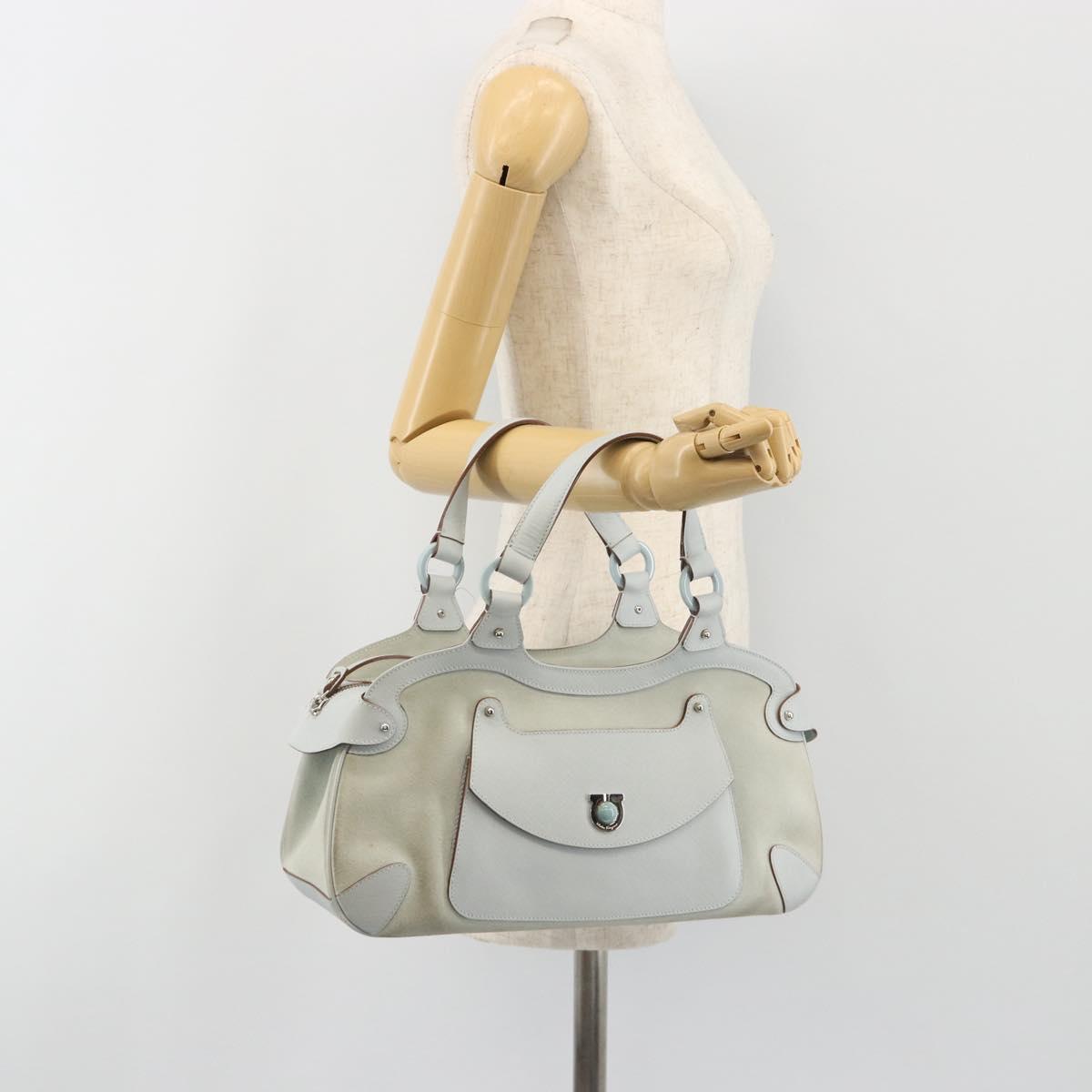 Salvatore Ferragamo Gancini Hand Bag Leather Suede Light Blue Silver Auth 186612