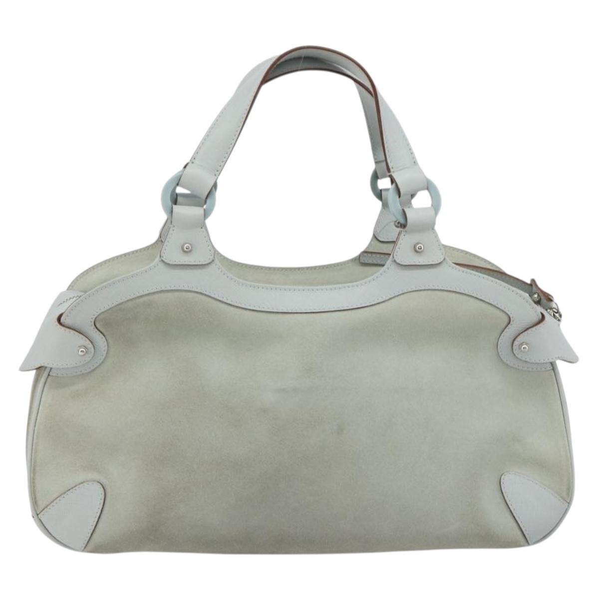 Salvatore Ferragamo Gancini Hand Bag Leather Suede Light Blue Silver Auth 186612