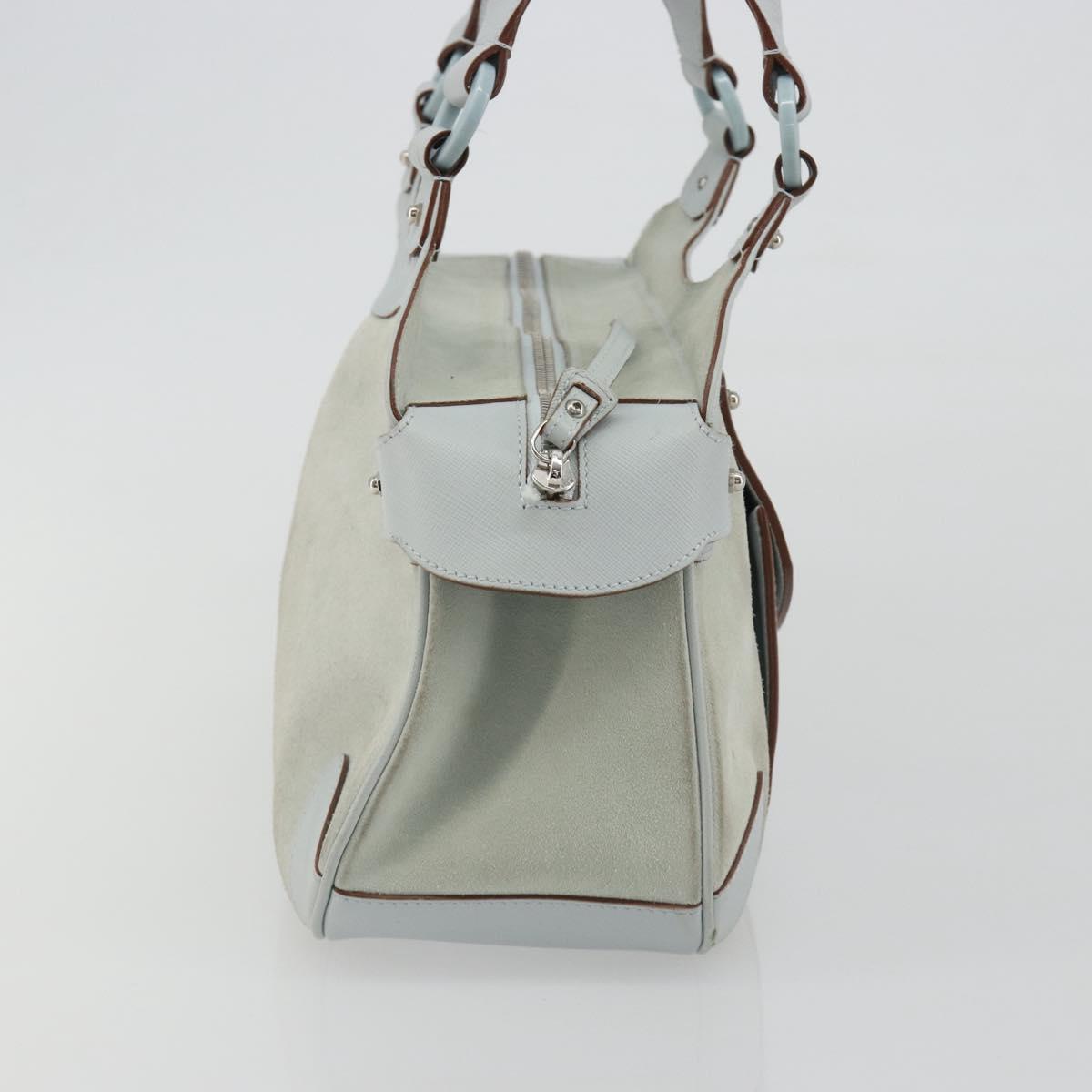 Salvatore Ferragamo Gancini Hand Bag Leather Suede Light Blue Silver Auth 186612