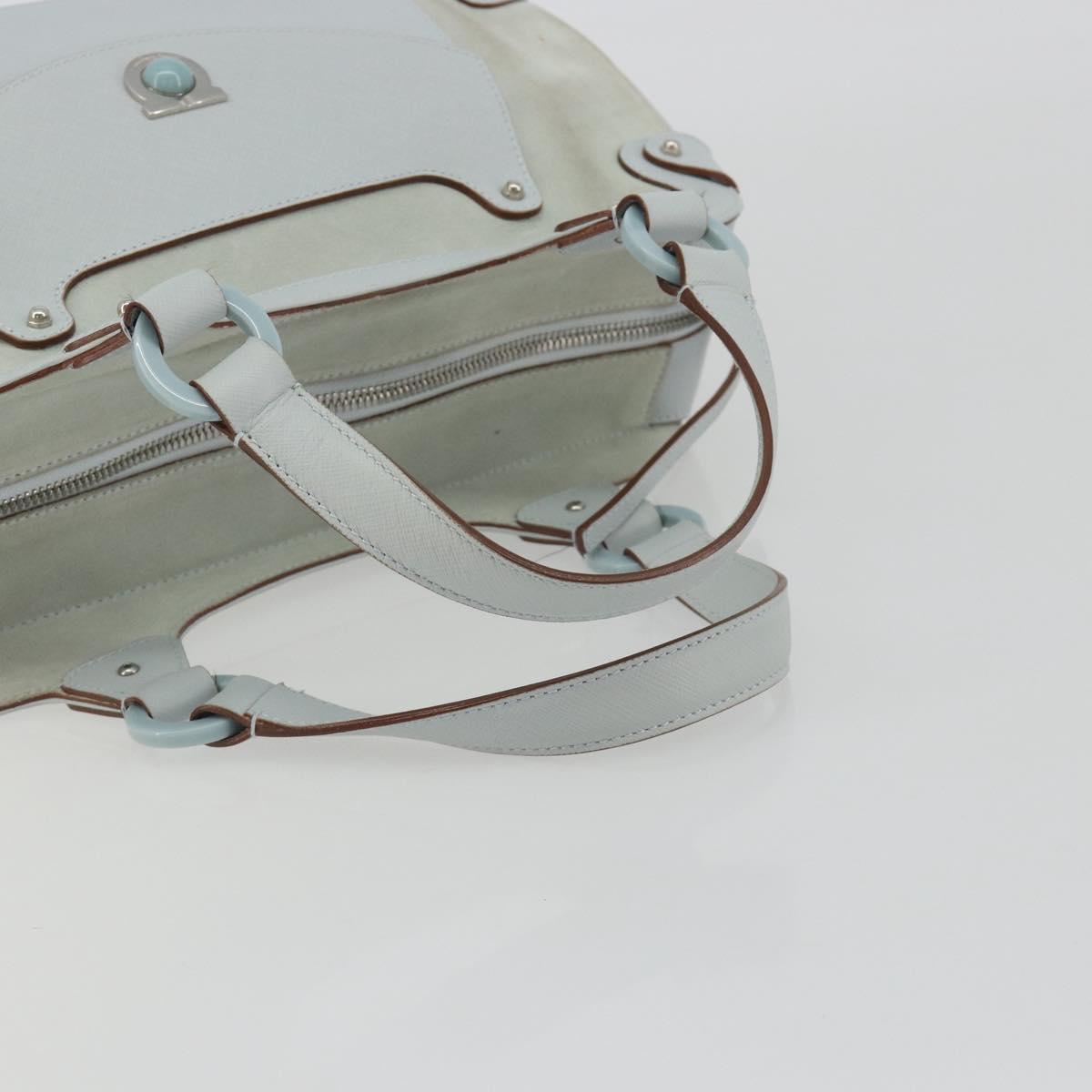 Salvatore Ferragamo Gancini Hand Bag Leather Suede Light Blue Silver Auth 186612