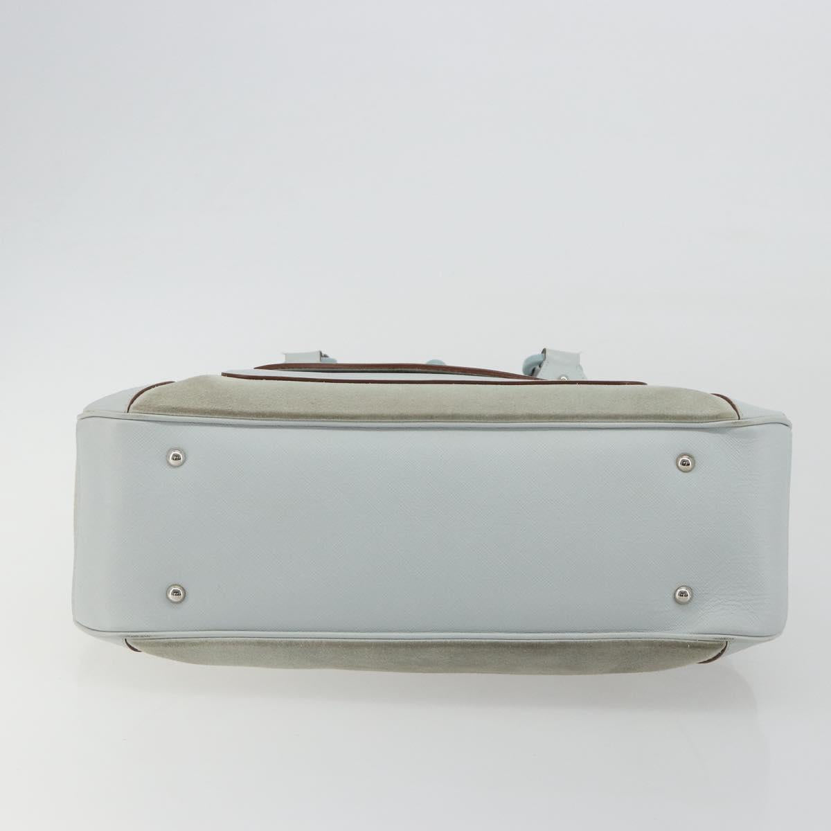 Salvatore Ferragamo Gancini Hand Bag Leather Suede Light Blue Silver Auth 186612