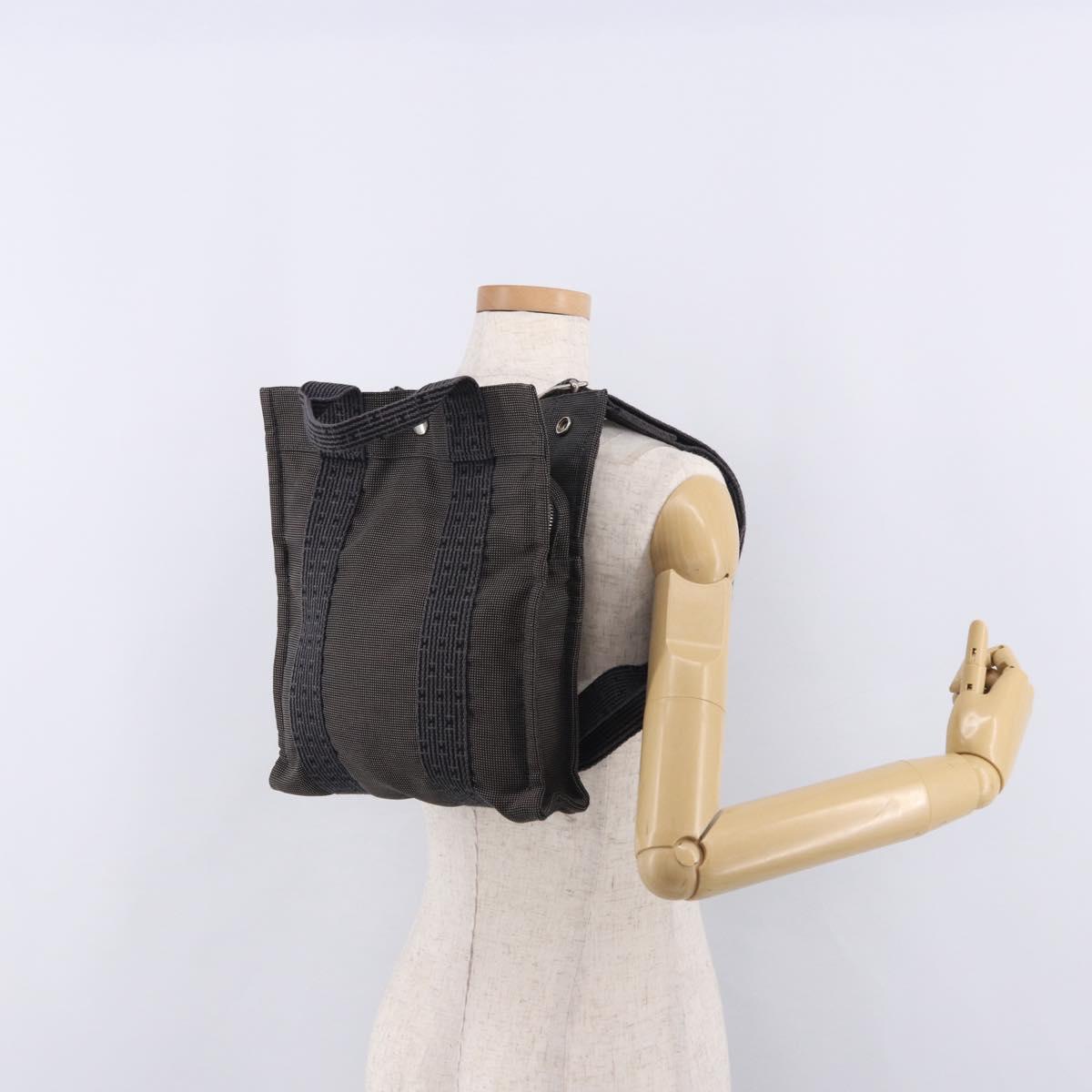 HERMES Her Line A Dos PM Backpack Canvas Gray Silver Auth 186618A