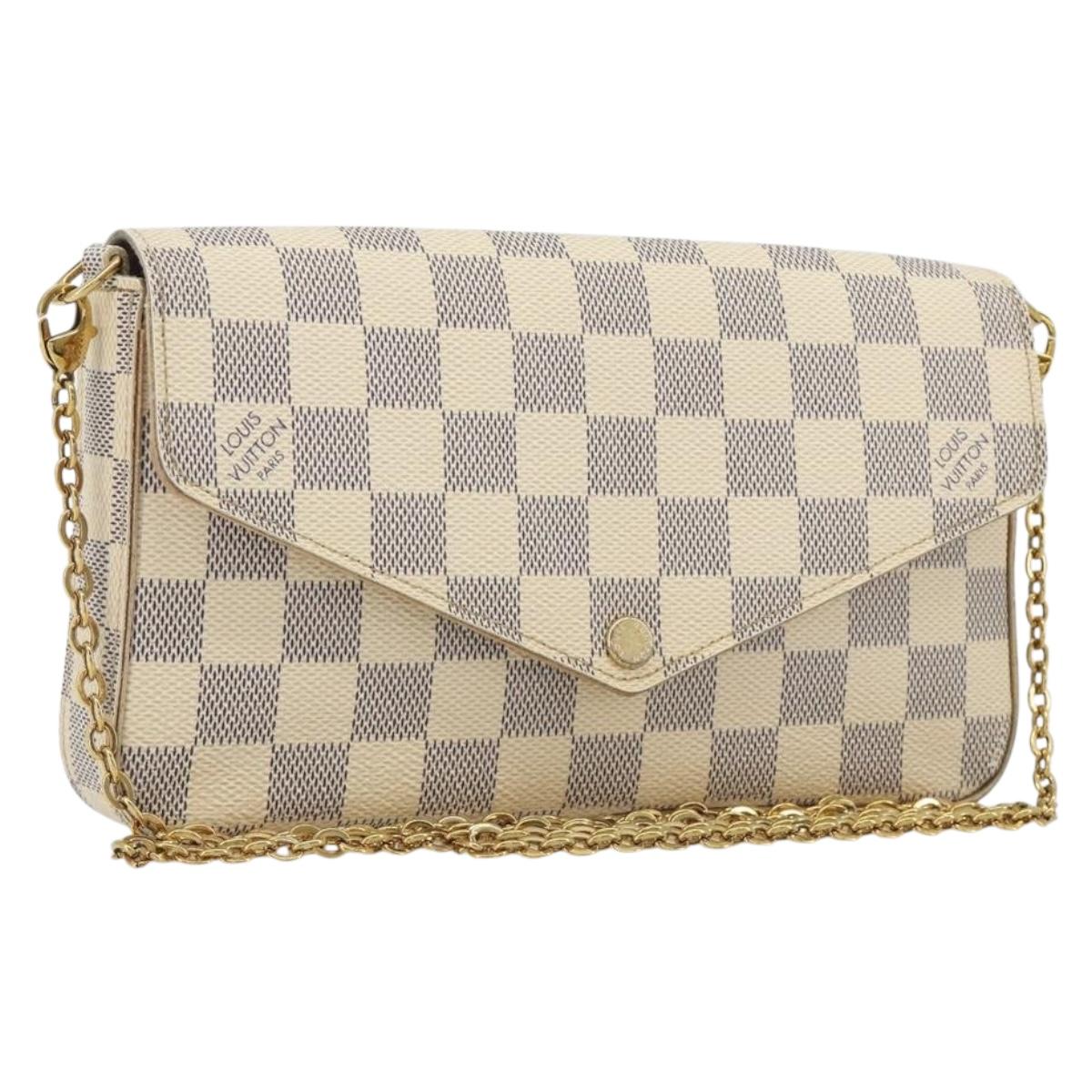 LOUIS VUITTON Damier Azur Pochette Felicie Chain Wallet N63106 LV Auth 186630A