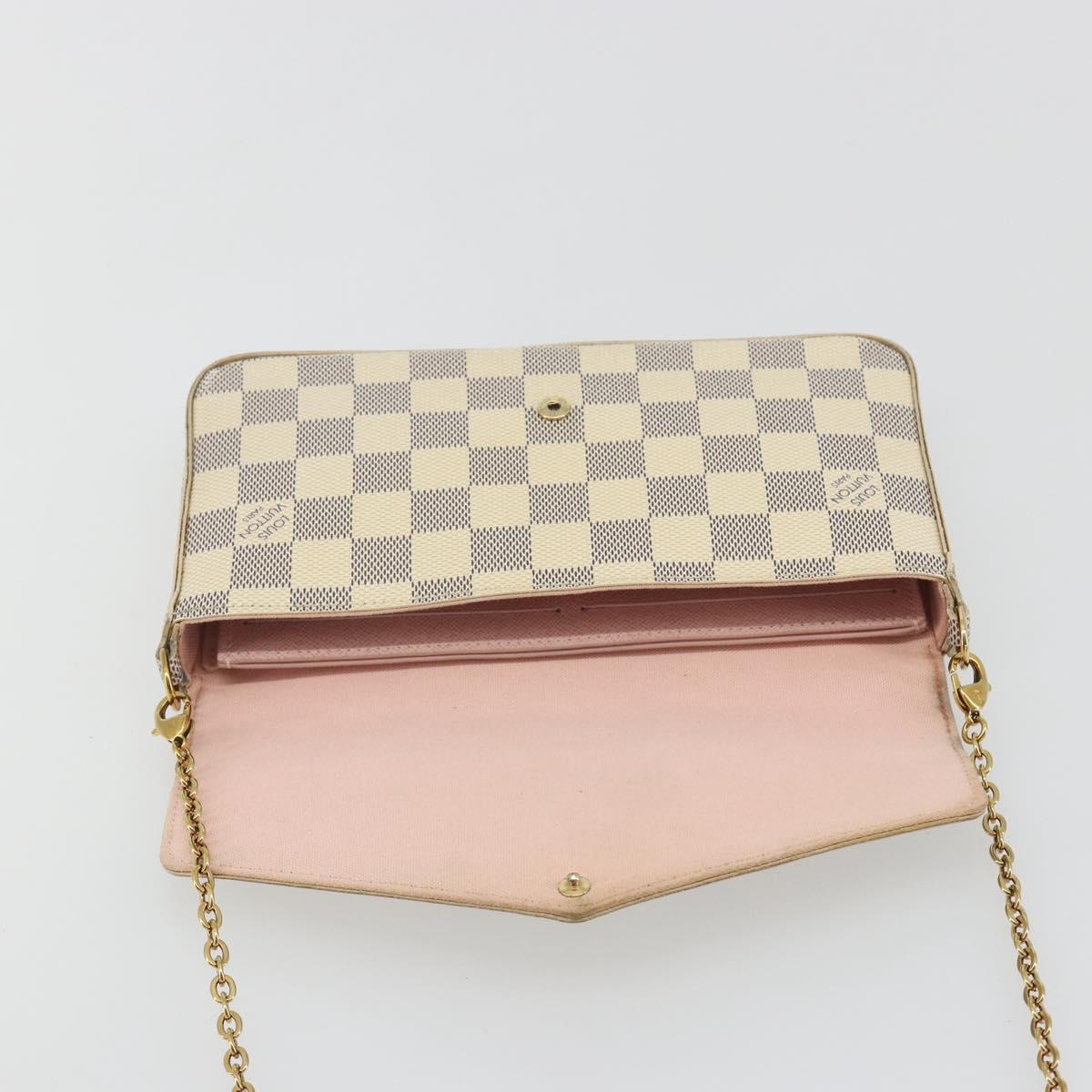 LOUIS VUITTON Damier Azur Pochette Felicie Chain Wallet N63106 LV Auth 186630A