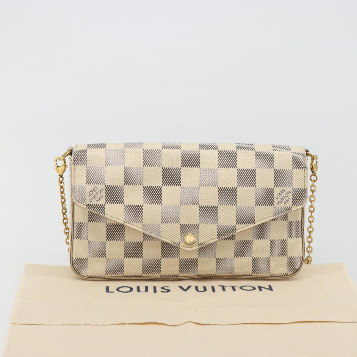 LOUIS VUITTON Damier Azur Pochette Felicie Chain Wallet N63106 LV Auth 186630A