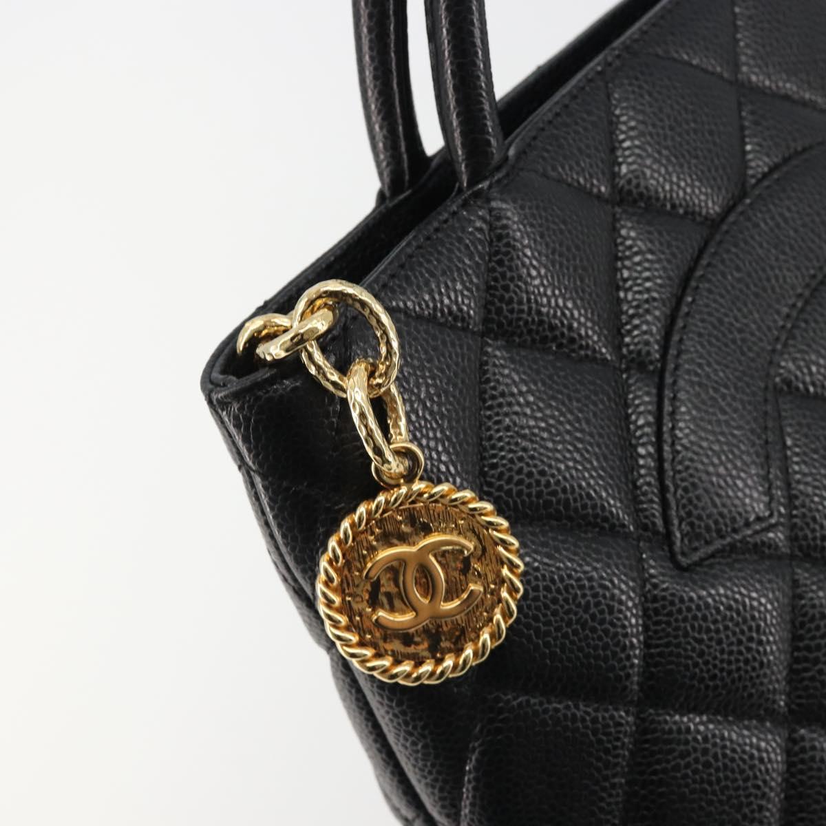 CHANEL Standard Tote Bag Caviar Skin Black Gold CC Auth 186633SAM