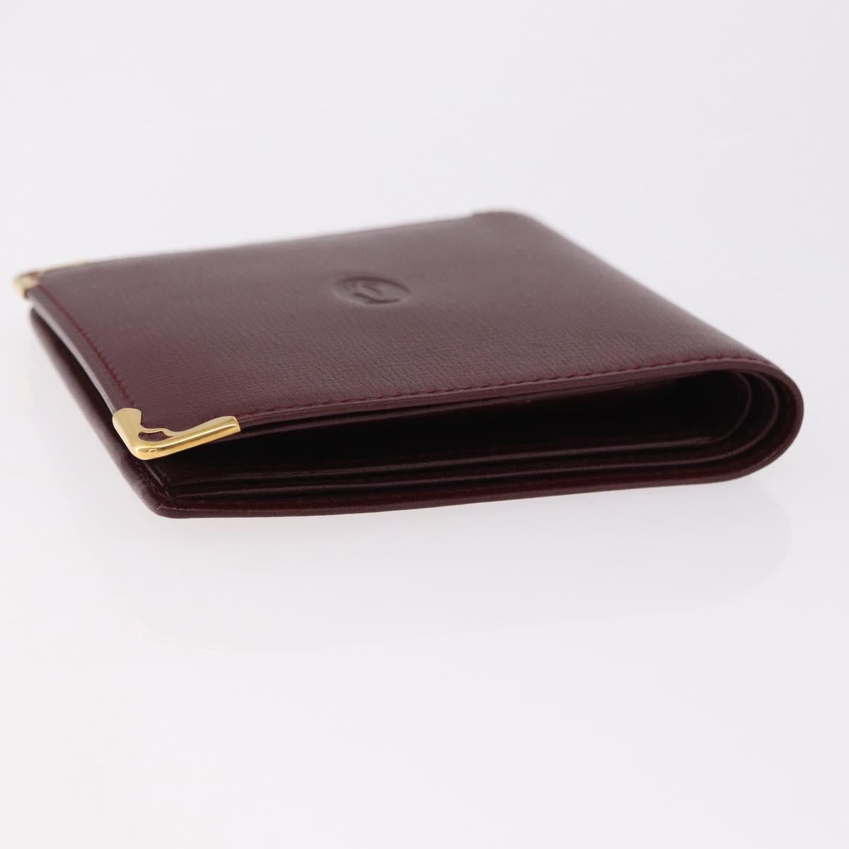 CARTIER Must Line Bifold Wallet Leather Bordeaux Gold Auth 186651A