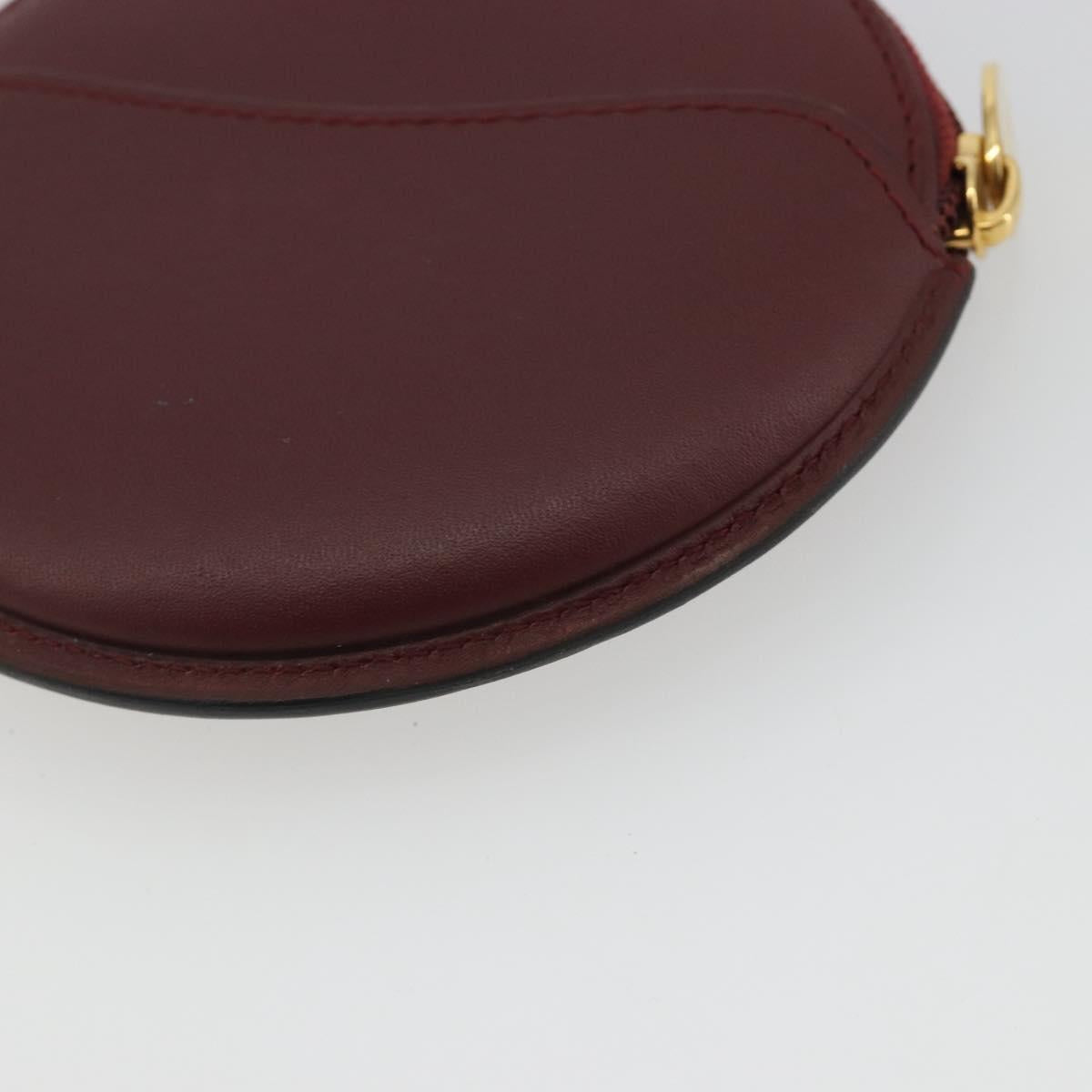 CARTIER Must Line Coin Purse Leather Bordeaux Gold Auth 186652A