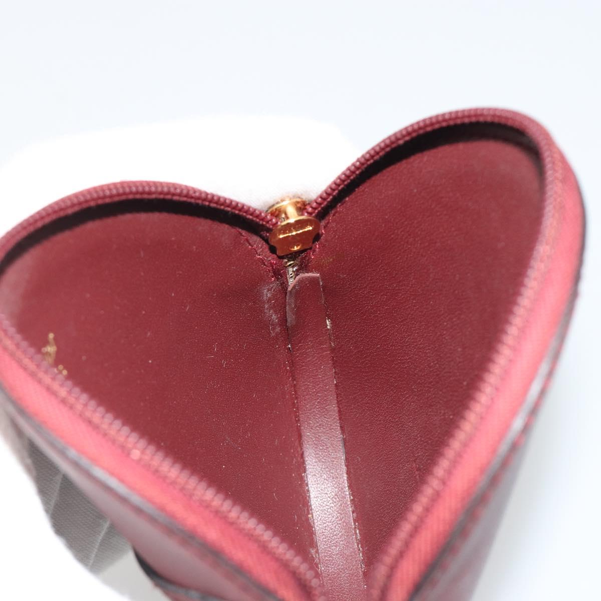 CARTIER Must Line Coin Purse Leather Bordeaux Gold Auth 186652A