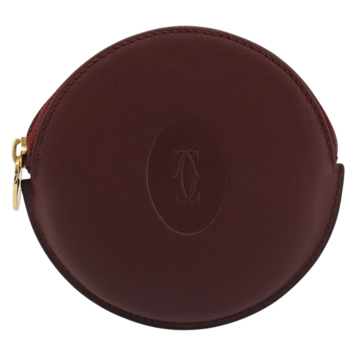 CARTIER Must Line Coin Purse Leather Bordeaux Gold Auth 186652A
