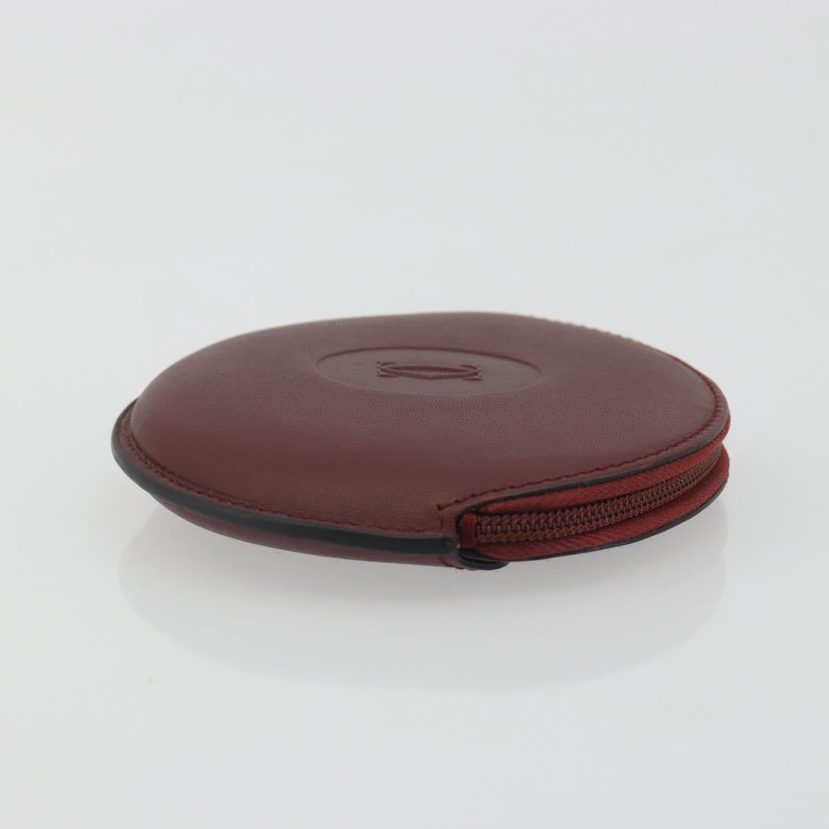 CARTIER Must Line Coin Purse Leather Bordeaux Gold Auth 186652A