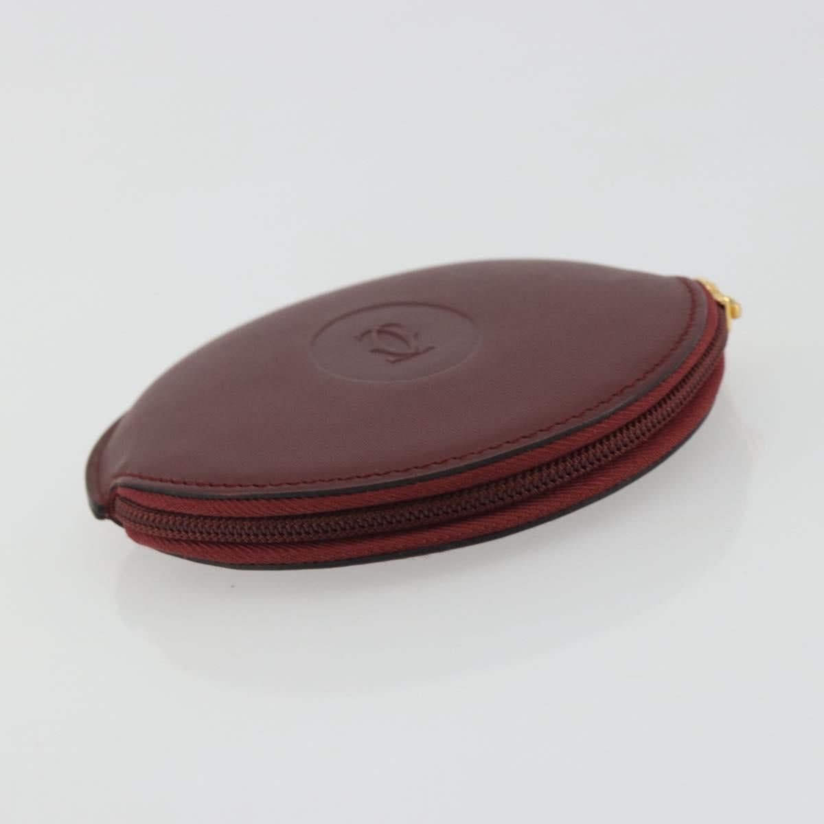 CARTIER Must Line Coin Purse Leather Bordeaux Gold Auth 186652A