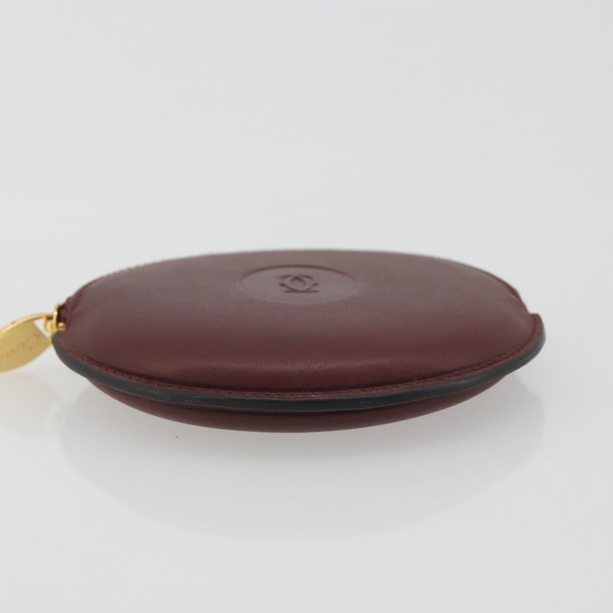 CARTIER Must Line Coin Purse Leather Bordeaux Gold Auth 186652A