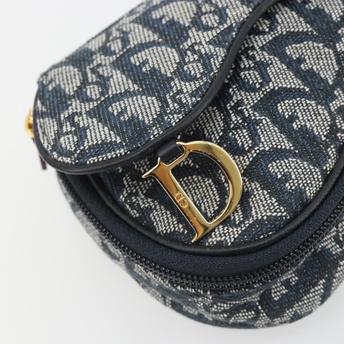 Christian Dior Trotter Canvas Accessory Pouch Navy Gold Auth 186653A