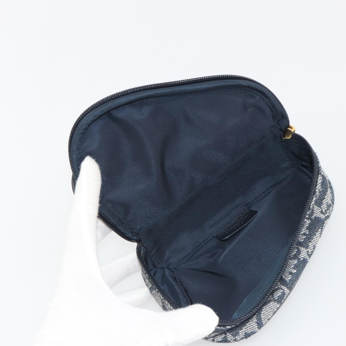 Christian Dior Trotter Canvas Accessory Pouch Navy Gold Auth 186653A