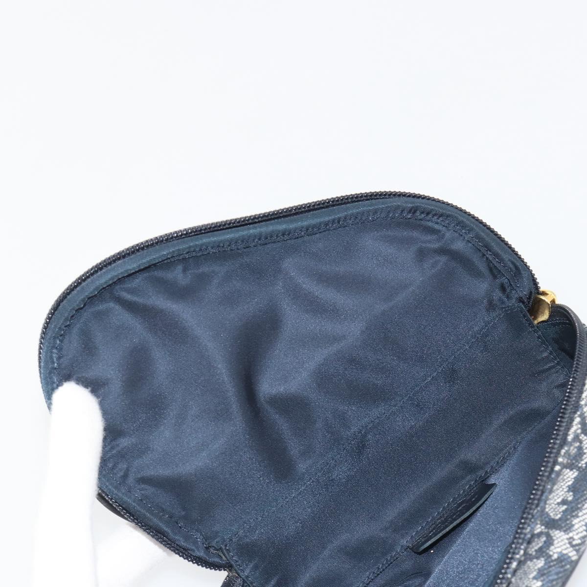 Christian Dior Trotter Canvas Accessory Pouch Navy Gold Auth 186653A