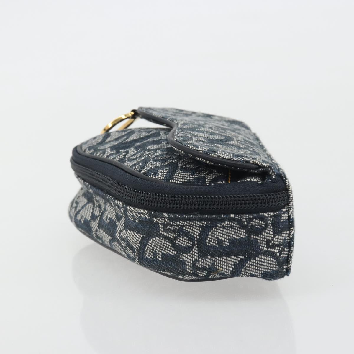 Christian Dior Trotter Canvas Accessory Pouch Navy Gold Auth 186653A