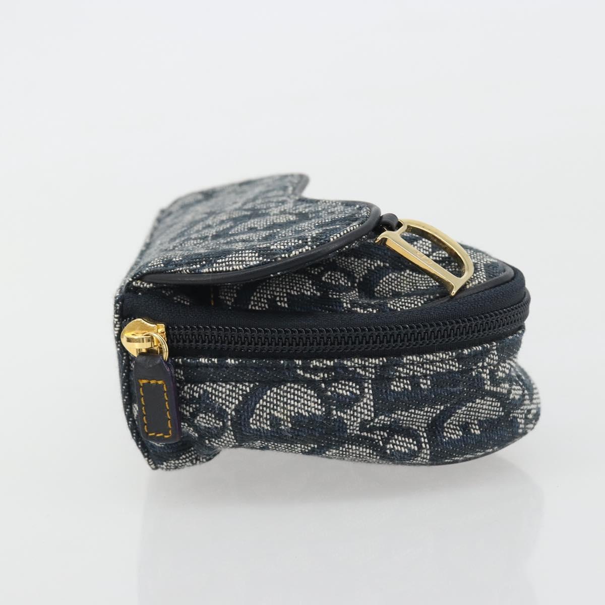Christian Dior Trotter Canvas Accessory Pouch Navy Gold Auth 186653A
